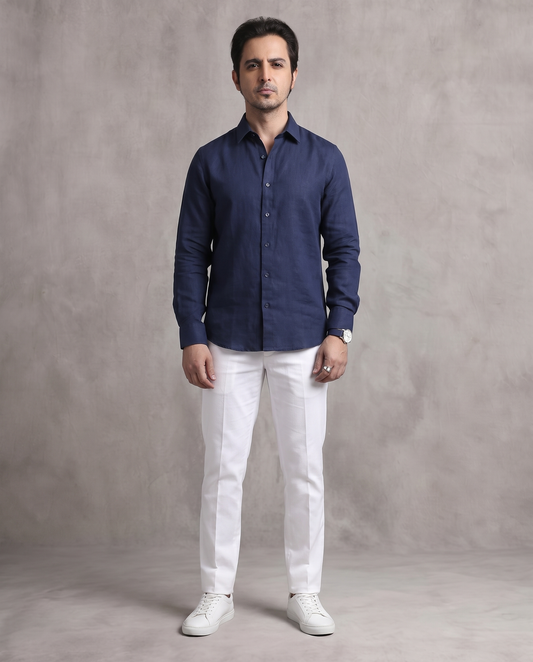 Navy Linen Blend Shirt