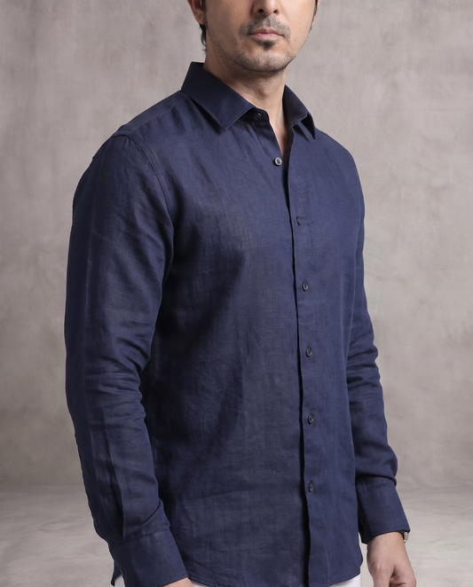 Navy Linen Blend Shirt
