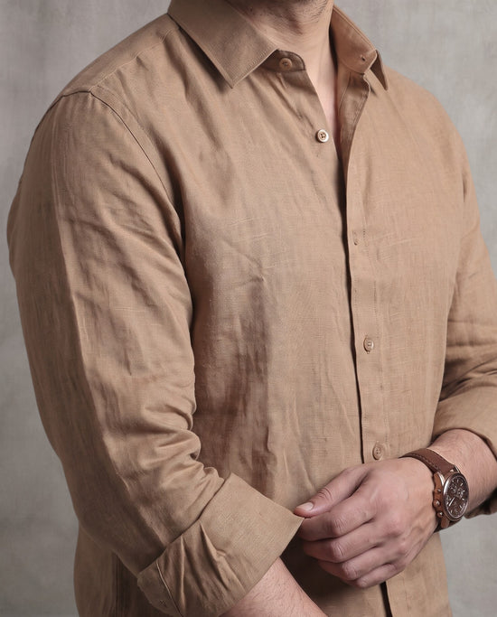 Mocha Brown Linen Blend Shirt