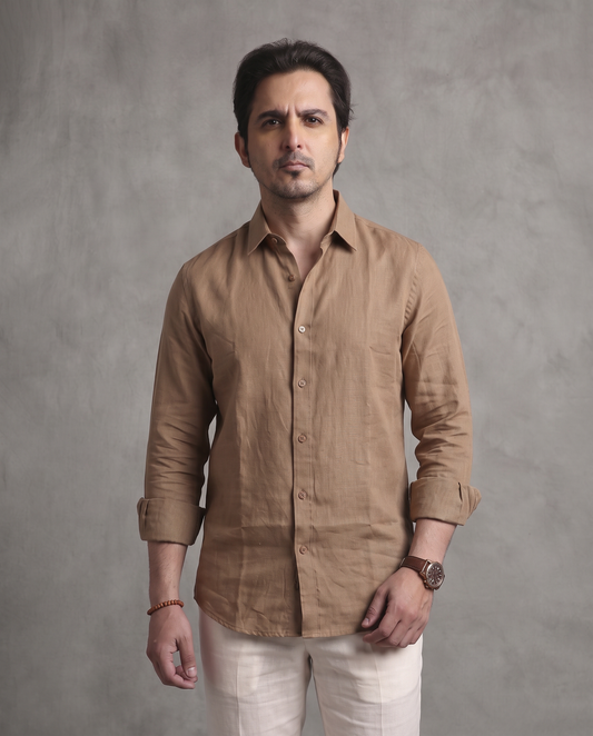 Mocha Brown Linen Blend Shirt