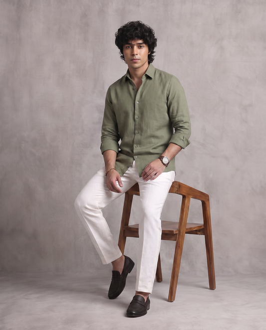 Olive Linen Blend Shirt