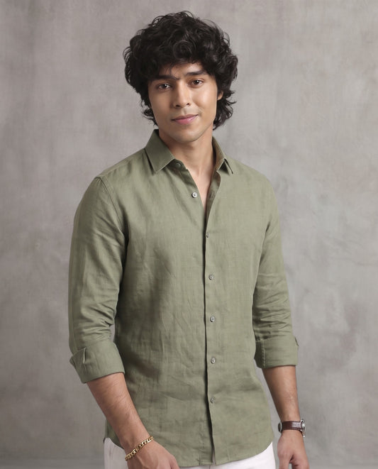Olive Linen Blend Shirt