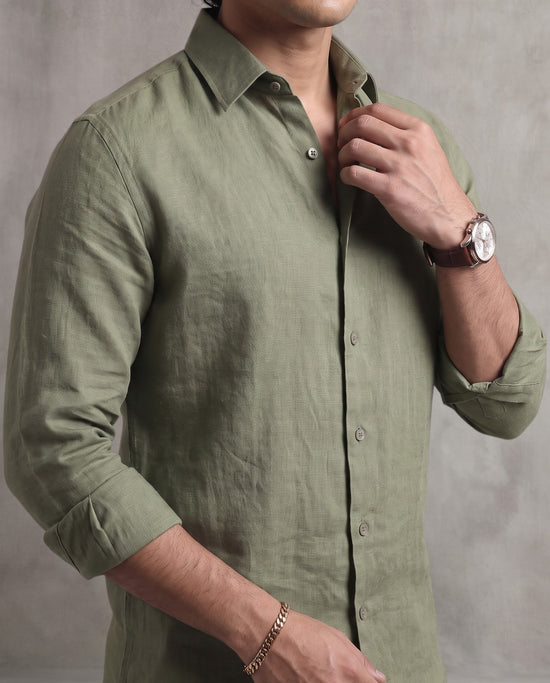 Olive Linen Blend Shirt