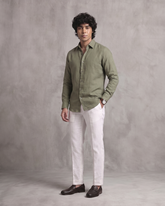 Olive Linen Blend Shirt