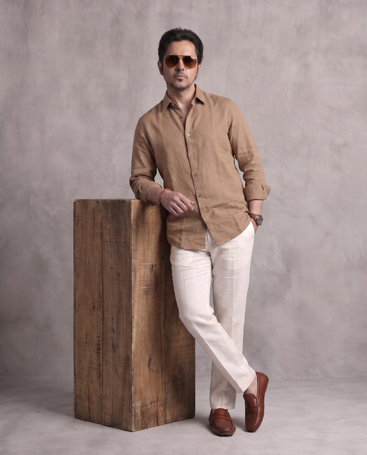 Mocha Brown Linen Blend Shirt