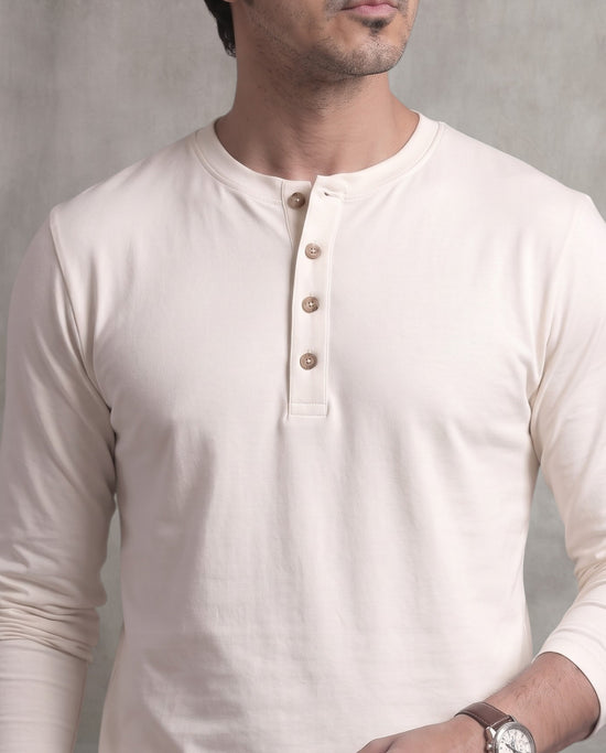 White Full Sleeve Henley