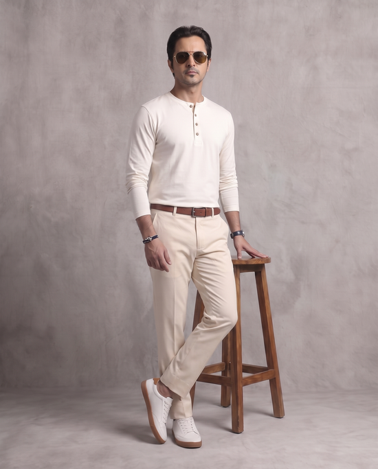 White Full Sleeve Henley