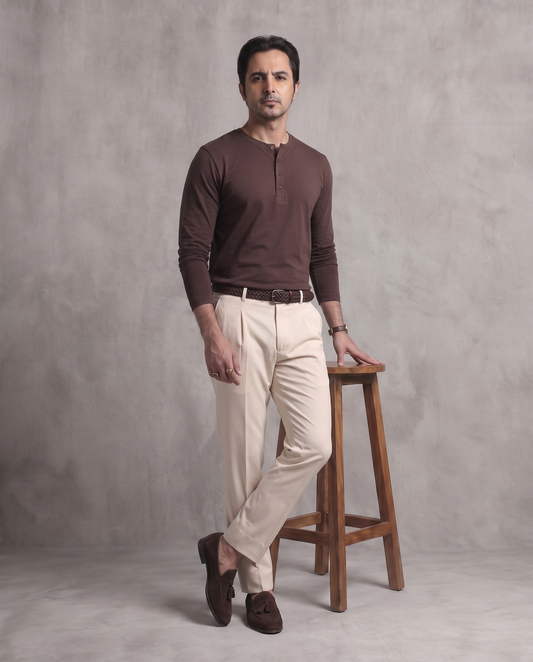 Brown Full Sleeve Henley