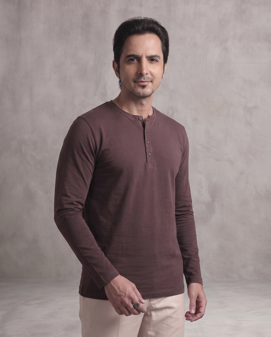 Brown Full Sleeve Henley