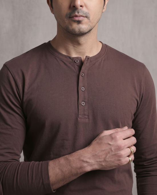 Brown Full Sleeve Henley