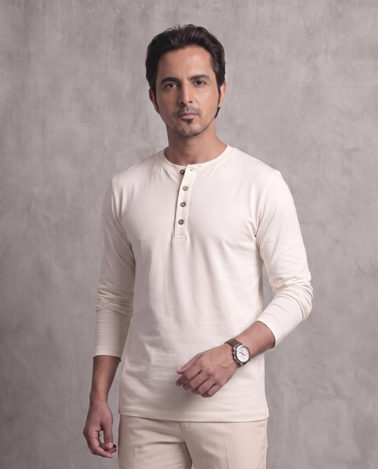 White Full Sleeve Henley