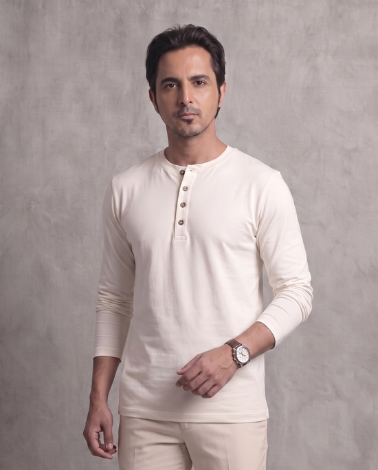 White Full Sleeve Henley