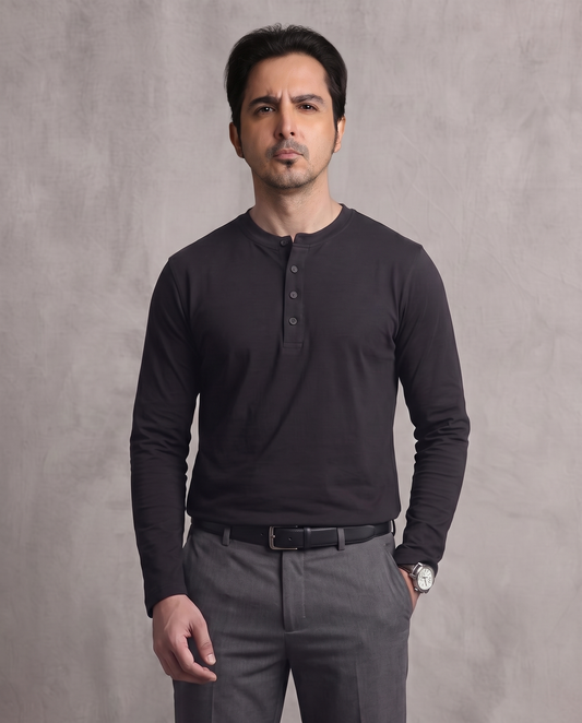 Black Full Sleeve Henley