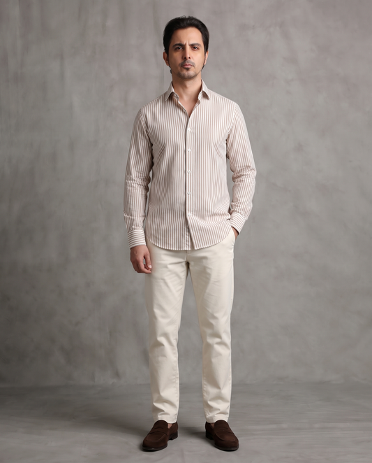 Brown Thin Stripe Oxford Shirt