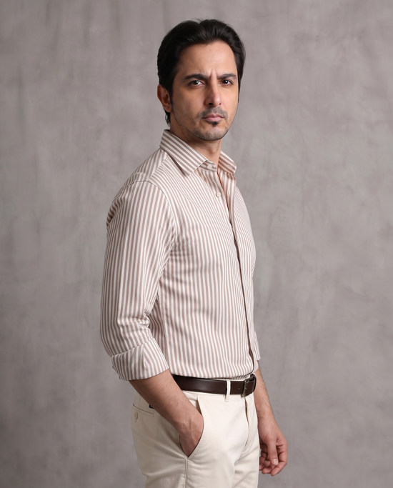 Brown Thin Stripe Oxford Shirt