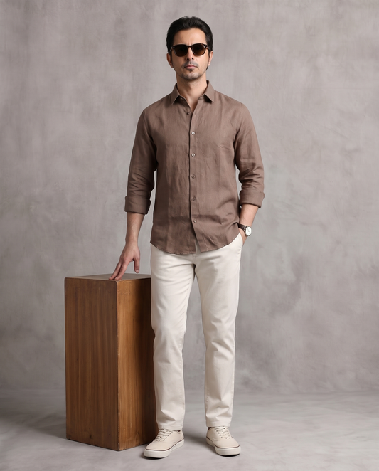 Mocha Brown Linen Blend Shirt